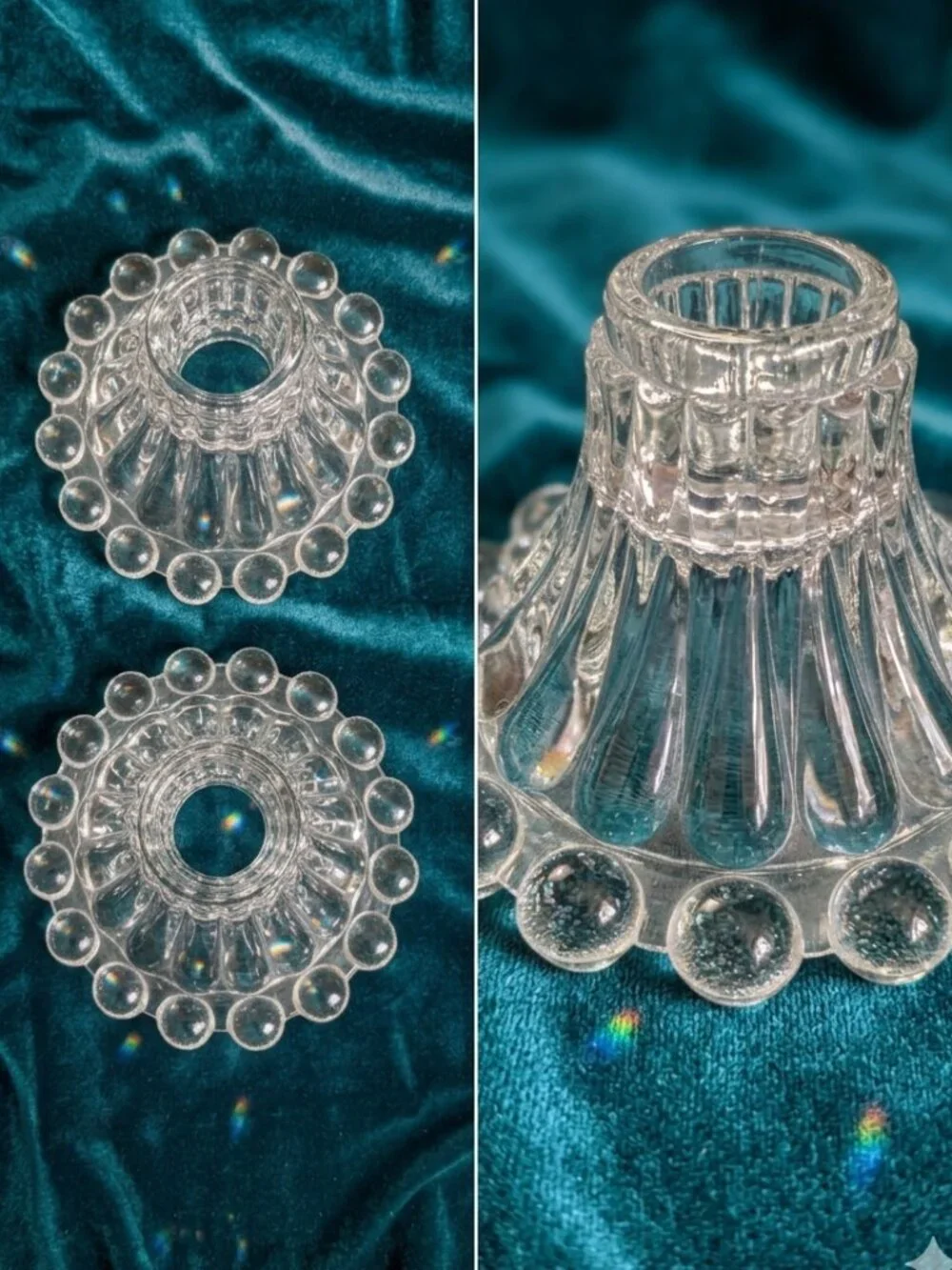 Vintage Anchor Hocking Clear Bubble Rim Candle Holders‎ - Set of 2